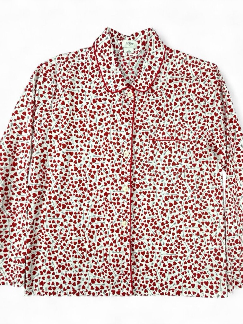J.Crew Women's Pajama Top S White Red Heart Arrow Print Cotton